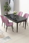 Hanah Home Juego de Mesa y Sillas de Comedor 5 Piezas Negro Mármol y Rosa